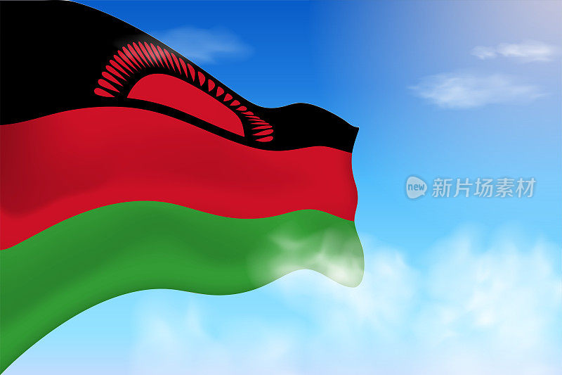 马拉维国旗在云端。