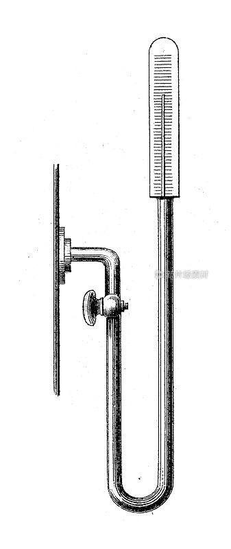 古董插图，应用力学:蒸汽动力机器，船舶发动机压力计