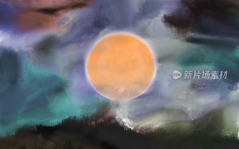 风景优美的山景与太阳盘对戏剧性的云层覆盖