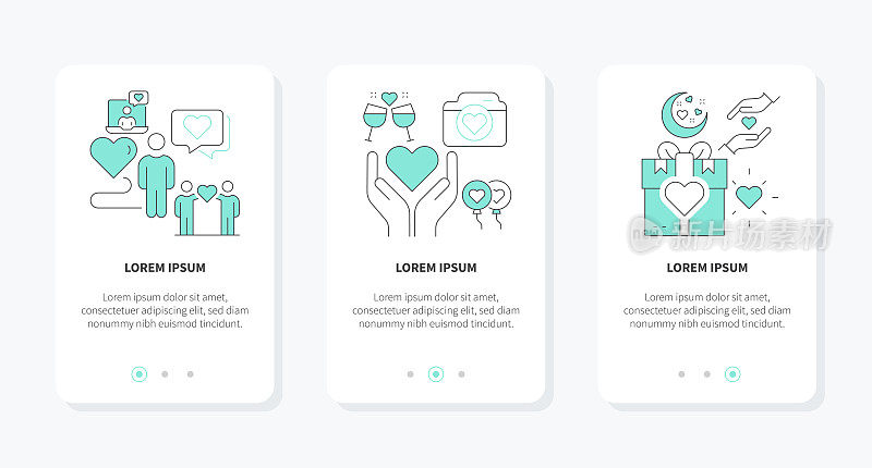 友谊3步概念图标-心,友谊,礼物和爱