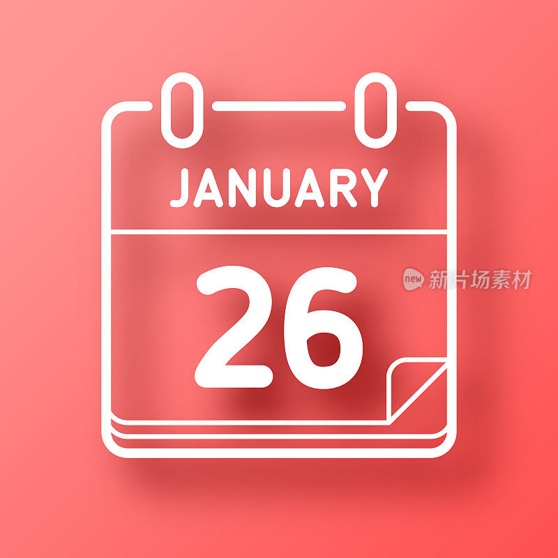 1月26日。图标在红色背景与阴影