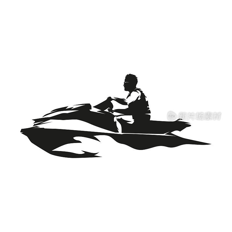 个人水上艇，普华永道，水上滑板车或水上摩托。骑手坐在休闲水上