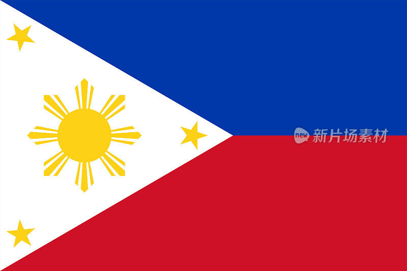 菲律宾国旗。菲律宾国旗，三色，抽象的太阳和星星。