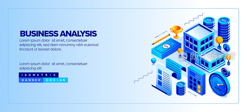 商业分析的矢量插图等距图标集和三维设计。