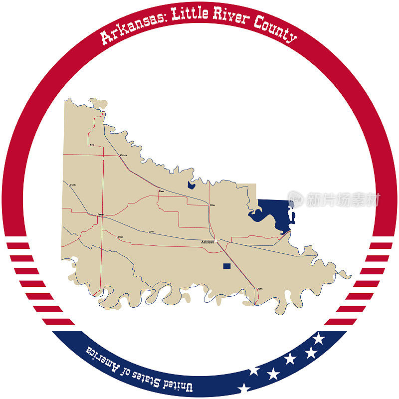美国阿肯色州小河县地图。