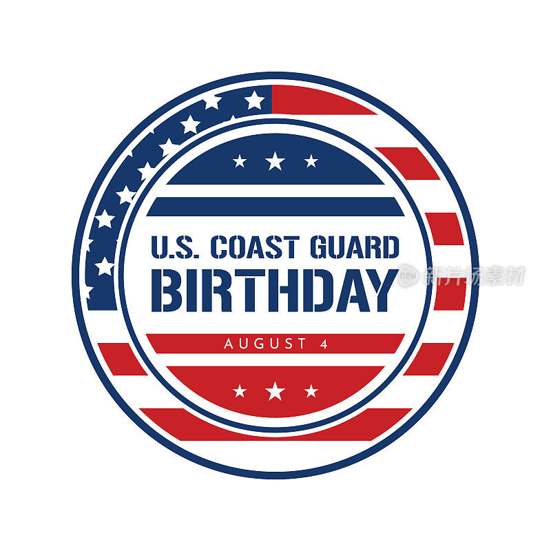 美国海岸警卫队的生日标签，8月4日。向量