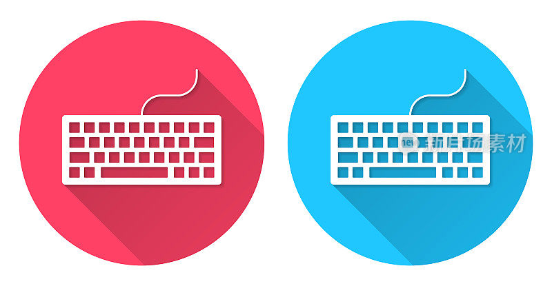 键盘。圆形图标与长阴影在红色或蓝色的背景