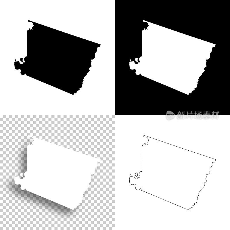 霍姆斯县，密西西比。设计地图。空白，白色和黑色背景