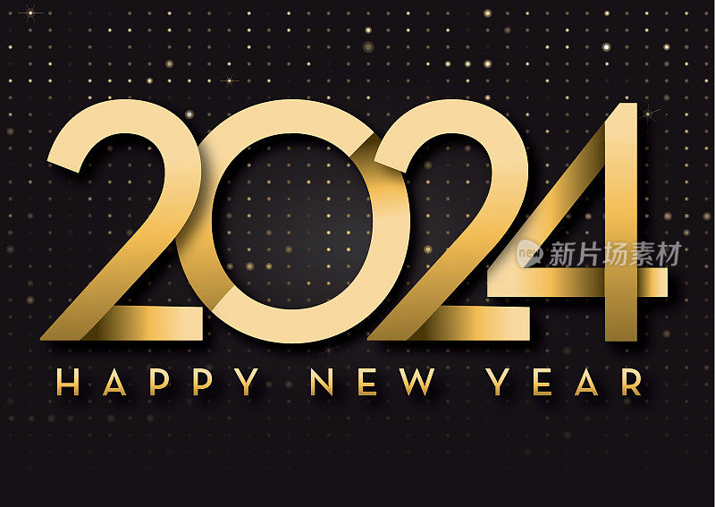 2024新年快乐抽象优雅闪亮的金色设计模板黑色