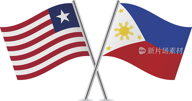 利比里亚和菲律宾国旗。向量。