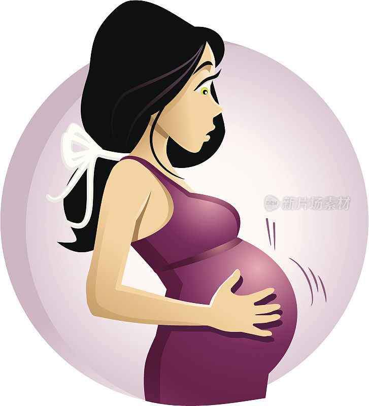 一个婴儿在一个深色皮肤的孕妇身上移动的插图