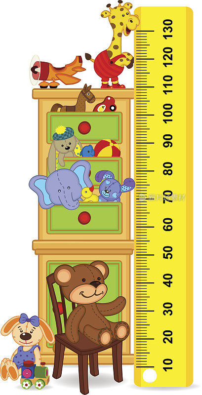 装有玩具的木柜可以测量孩子的成长