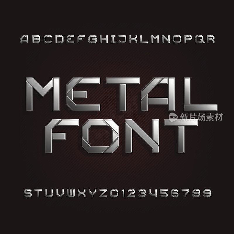 金属字母字体。铬效果信件。