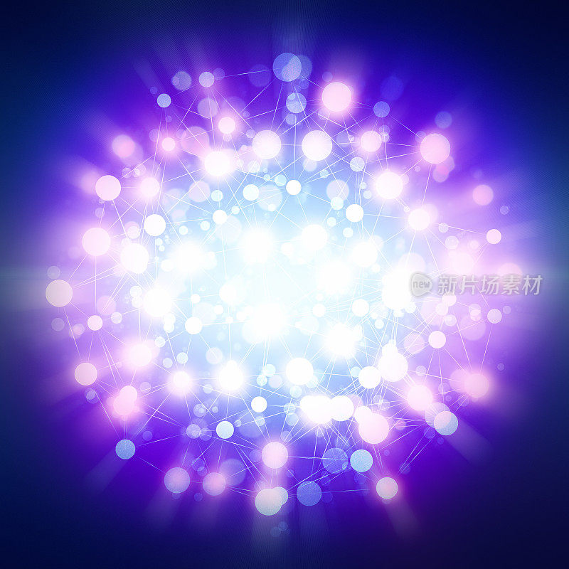 发光的光网:蓝色和紫色的发光球