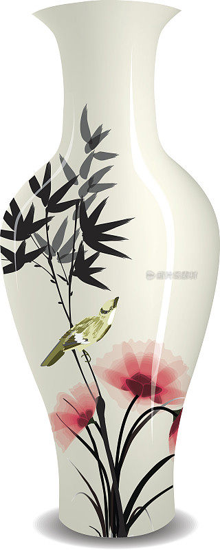 中国水墨画花鸟画的花瓶