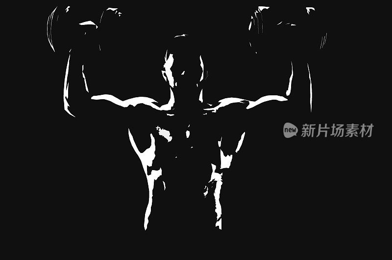 强有力的肌肉男子举重黑白插图