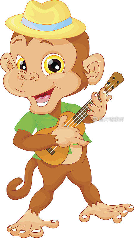 可爱的猴子与尤克里里(吉他)