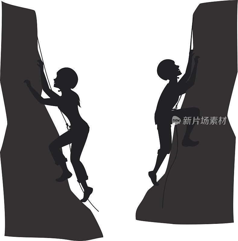 女性和男性登山者的剪影