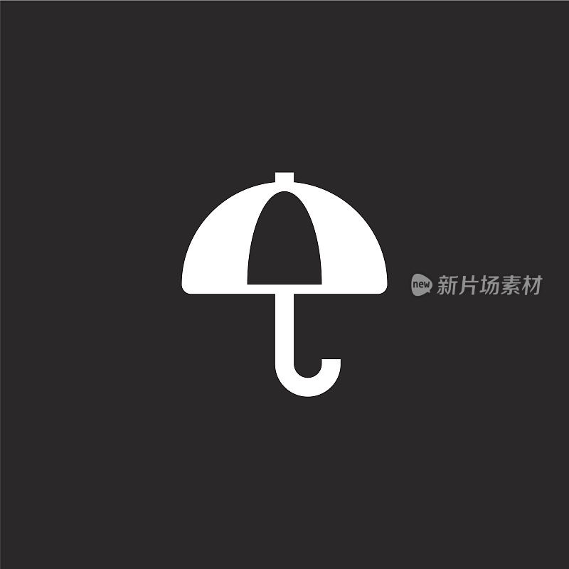 伞图标。充满伞图标的网站设计和移动，应用程序开发。雨伞图标从填充交付收集孤立的黑色背景。