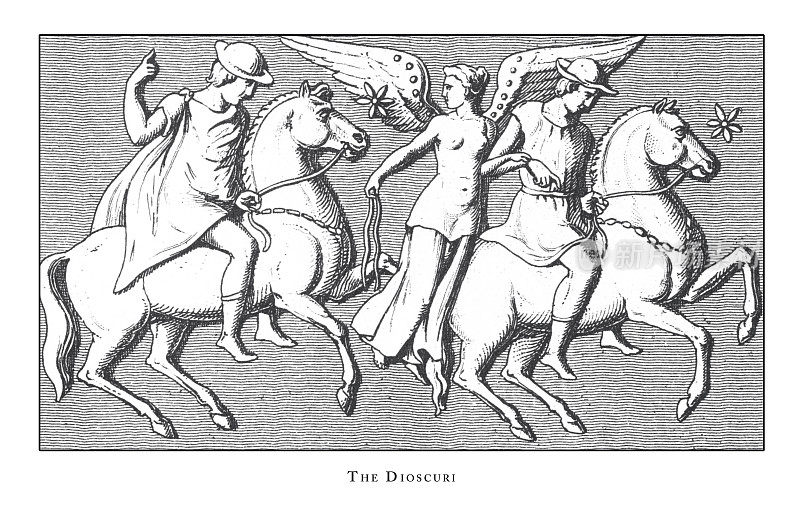 希腊节日和神话人物和场景雕刻古董插图，出版于1851年