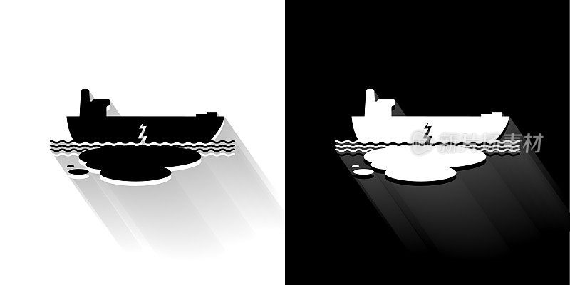 石油泄漏船沉船黑色和白色图标与长影子