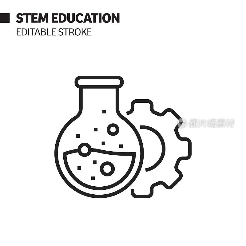 STEM教育线图标，轮廓矢量符号插图。完美像素，可编辑的描边。