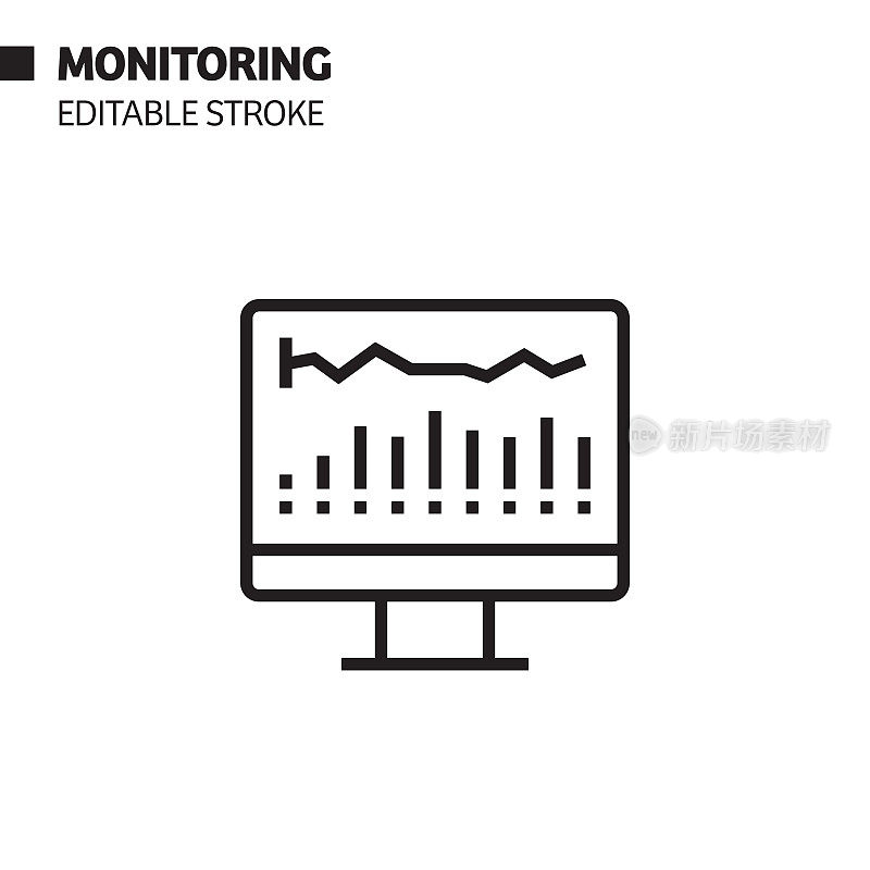 监控线图标，轮廓矢量符号插图。完美像素，可编辑的描边。