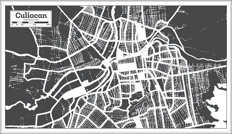 Culiacan墨西哥城地图复古风格。略图。