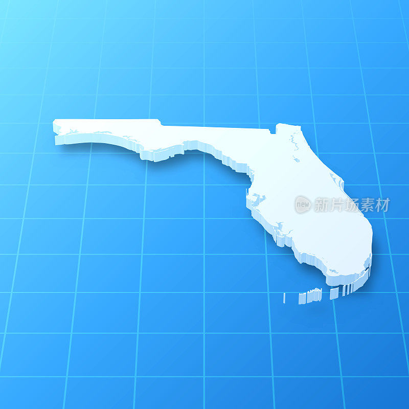 佛罗里达3D地图上的蓝色背景