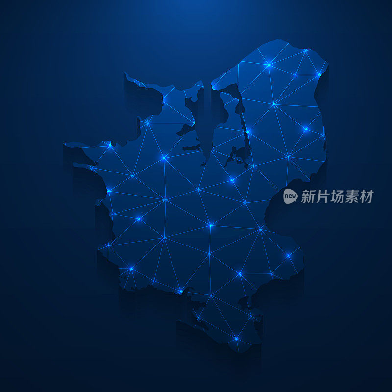 新西兰地图网络-明亮的网格在深蓝色的背景