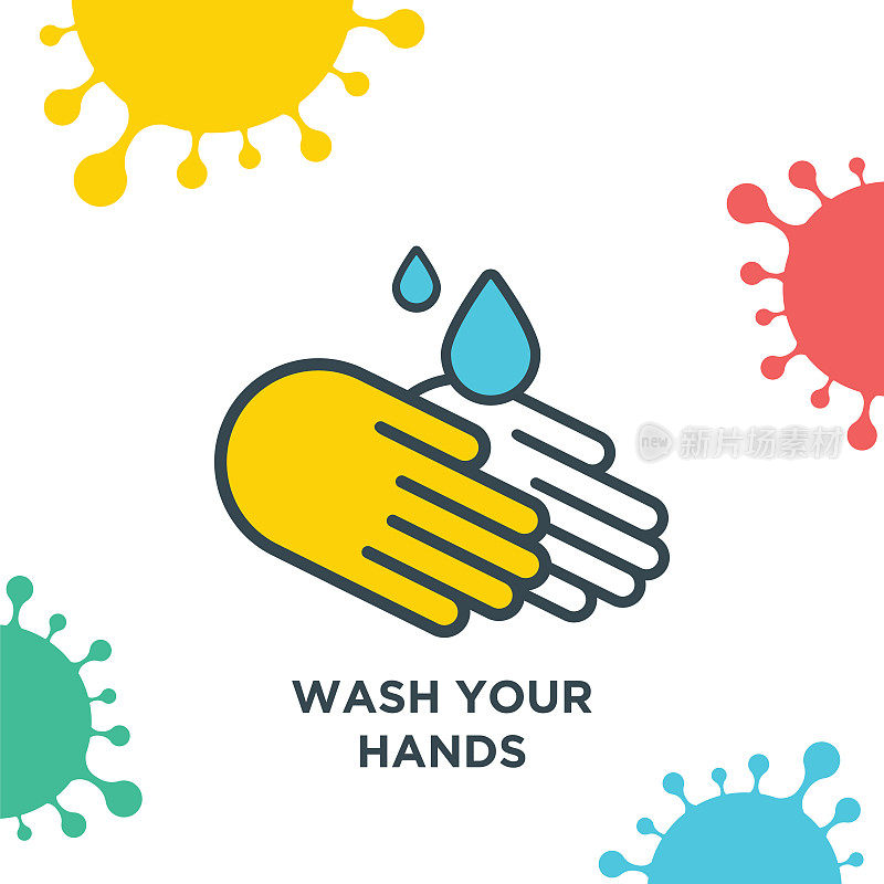 洗你的手。COVID-19流感大爆发的危险，流感毒株病例作为大流行概念横幅平面风格插图素材插图