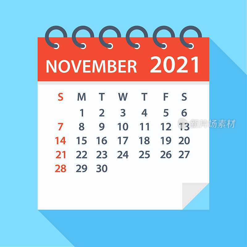 2021年11月-日历。一周从周日开始