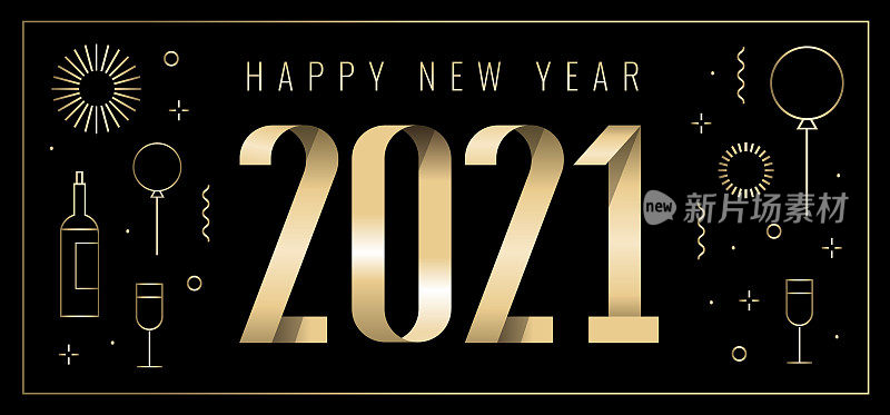 带有线性新年标志的2021年新年卡片