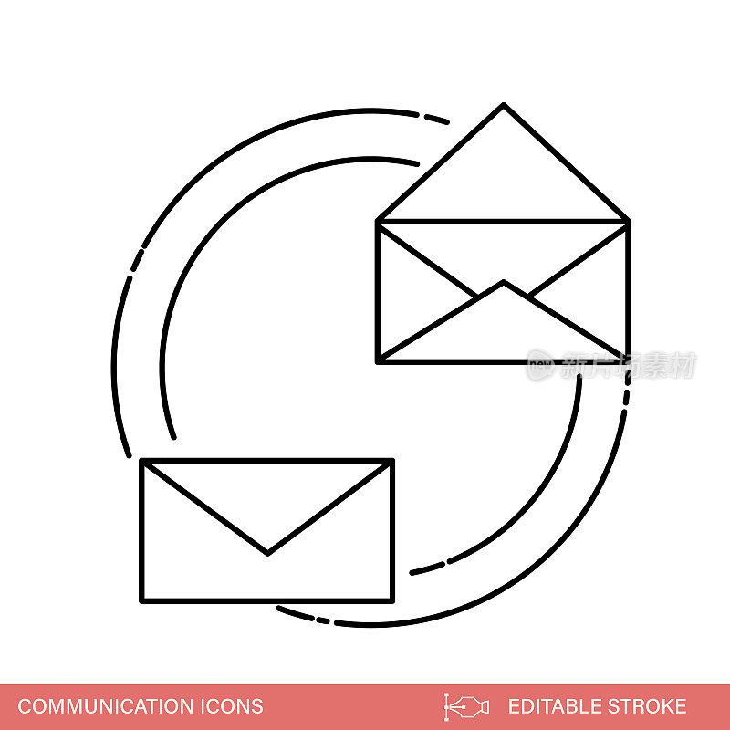 电子邮件-沟通和接触细线图标与可编辑的笔触