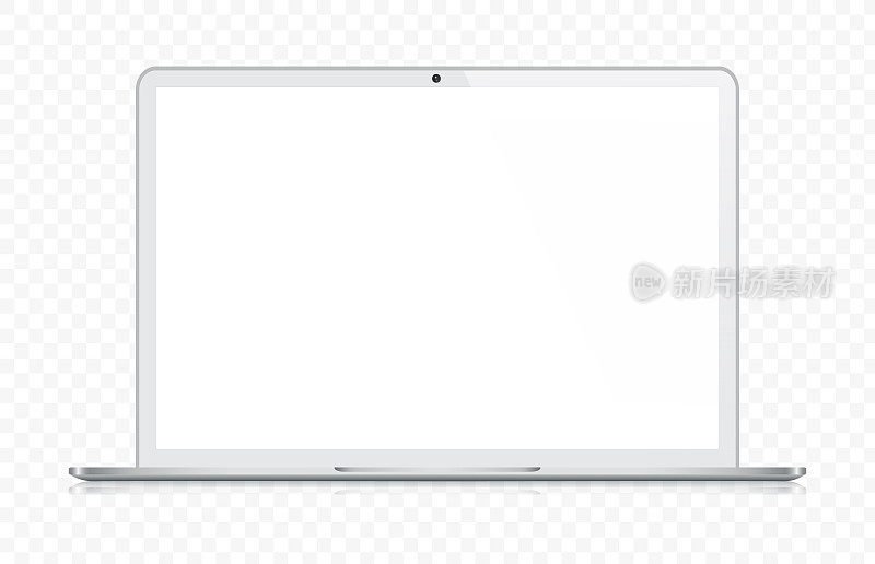 笔记本电脑银色反射和透明的背景，现实的矢量插图