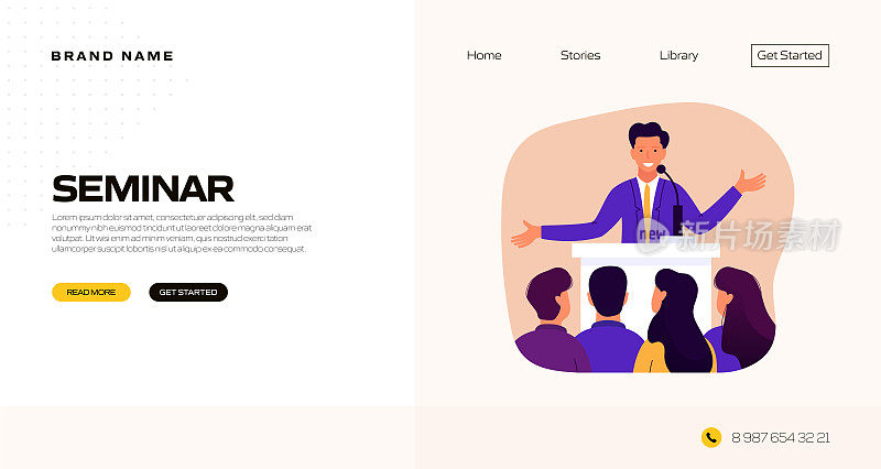 研讨会的概念矢量插图登陆页模板，网站横幅，广告和营销材料，在线广告，商业演示等。