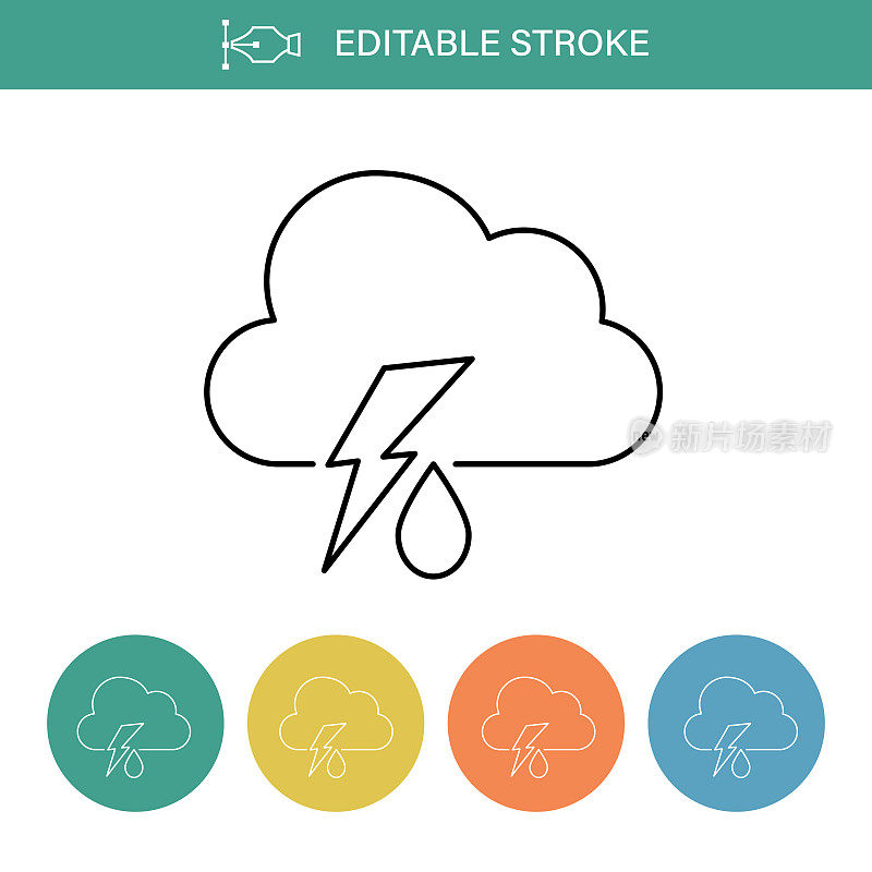 雷暴雨-天气可编辑的细线图标