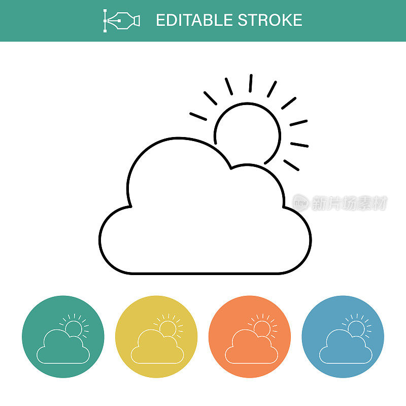 阴天-天气可编辑的细线图标