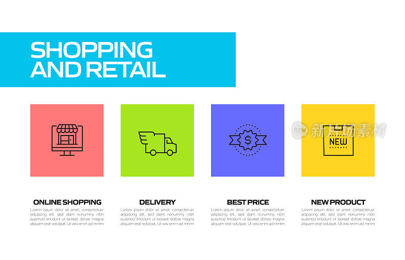 购物和零售相关的线路图标。向量符号说明。