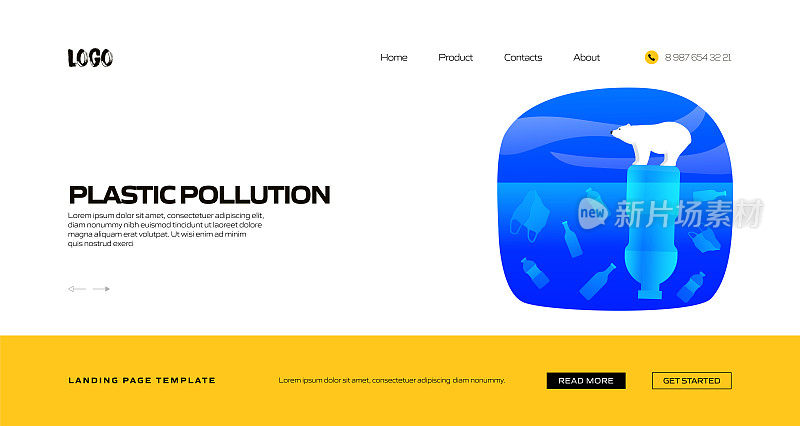 塑料污染概念矢量插图登陆页面模板，网站横幅，广告和营销材料，在线广告，业务演示等。