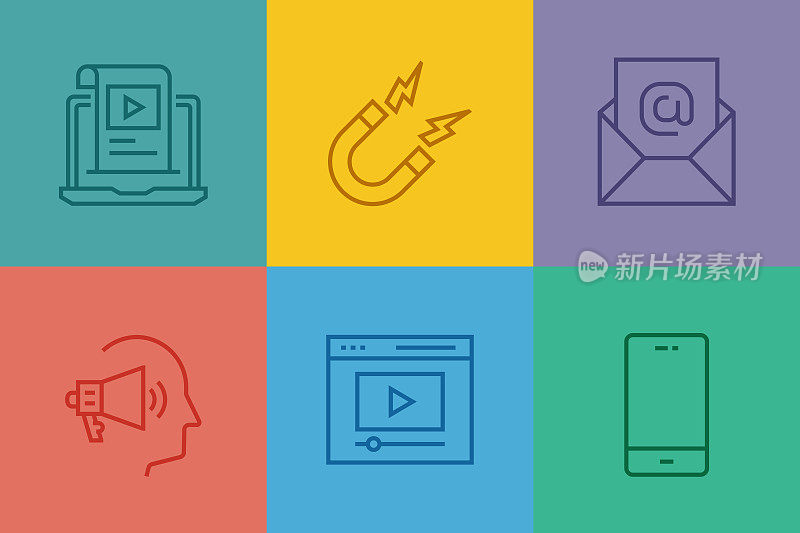 入站营销相关线路图标。矢量符号说明。