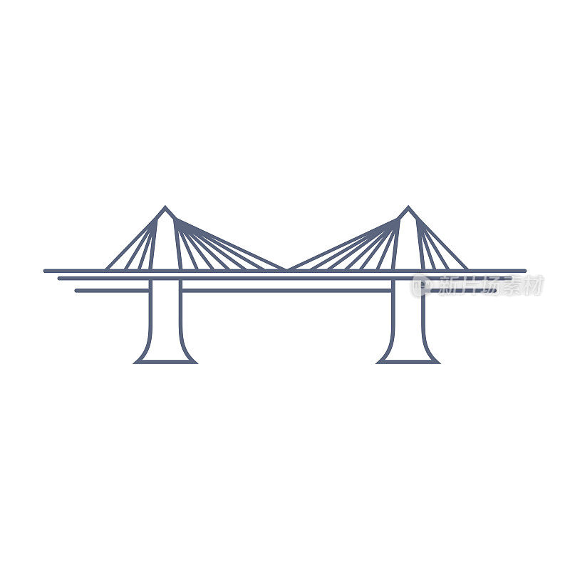 桥线矢量图标-悬索桥简单的象形图在白色背景上的线性风格。矢量图