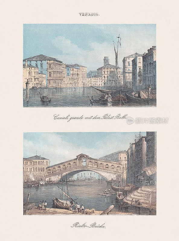 意大利威尼斯的历史观点，彩色印刷，出版于1868年