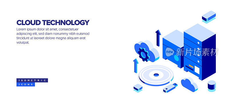 云技术等距网页横幅概念与三维设计
