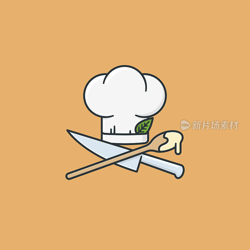 厨师的帽子与交叉厨房刀和烹饪勺矢量插图