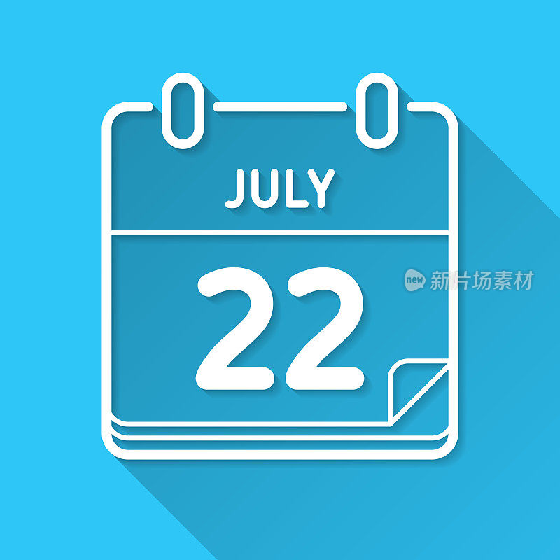 7月22日。图标在蓝色背景-平面设计与长阴影