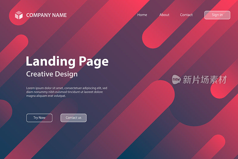 登陆页模板-几何形状的抽象设计-流行的红色梯度