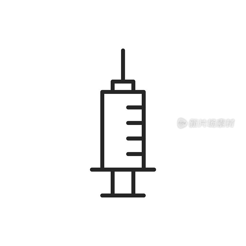 注射器直线矢量图标。可编辑的中风。像素完美。移动和网络。