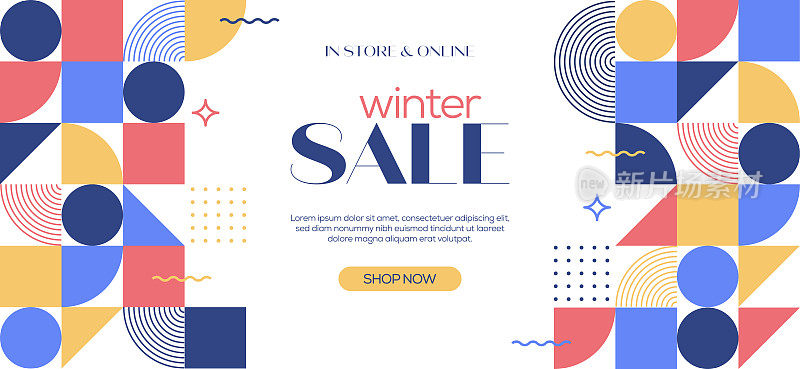 冬季销售网页横幅，几何抽象风格设计