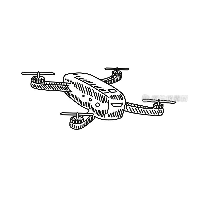 无人机手绘草图图标，矢量插图